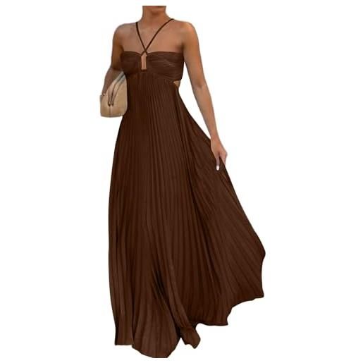 TOFOTL vestiti donna lungi abito casual cerimonia maxi plissettato con spalle scoperte senza maniche estivo schiena scoperta spalline sottili eleganti rosa l