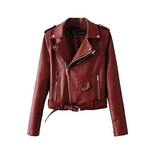 ShiFan giubbotto di similpelle chiodo donna giacca da motociclista pu pelle cappotto zip sottile bodeaux s