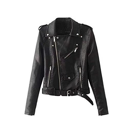 ShiFan giubbotto di similpelle chiodo donna giacca da motociclista pu pelle cappotto zip sottile bodeaux xs