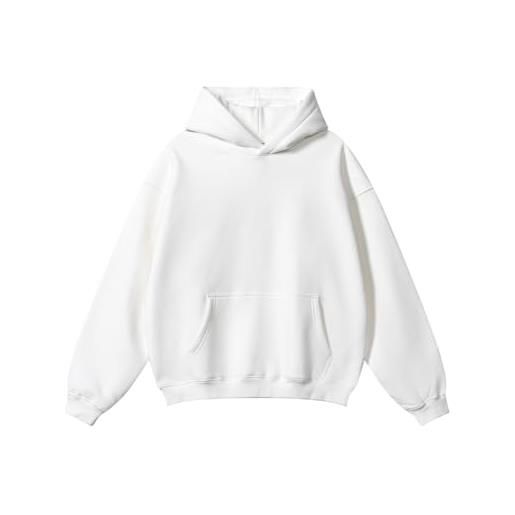 Generico felpa con cappuccio da donna in pile tinta unita basic, manica lunga, tasca a marsupio, spalle cadenti(25, m)