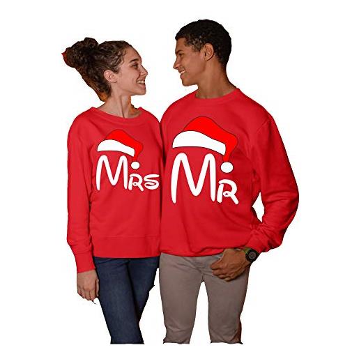 fashwork coppia felpe girocollo natale natalizie lui e lei mr e mrs- idea regalo natale