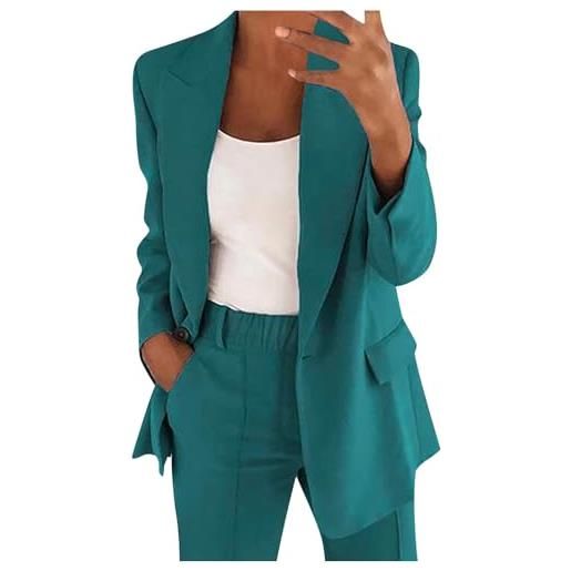 YNRENHNEE completo tailleur donna eleganti curvy pantaloni e giacca da cerimonia blazer a maniche lunghe due pezzi elegante suit ufficio e lavoro