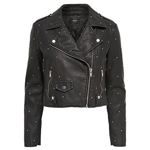 ONLY giacchetto donna pastel faux leather studs biker 15142949 biker 38 nero