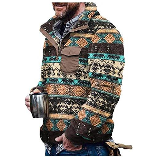 Chahuer giacca in peluche moda uomo autunno inverno new plaid print fleece maglione bottoni stand colletto tasca fluffy fleece felpa colore11 l