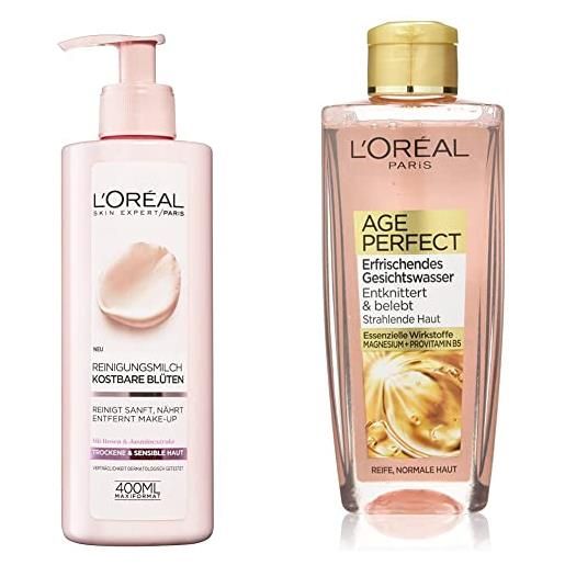 L'Oréal Paris - prezioso latte detergente, (400 ml) & age perfect - tonico rinfrescante per il viso per la pelle luminosa, agisce delicatamente sulla pelle e allevia i segni di stanchezza