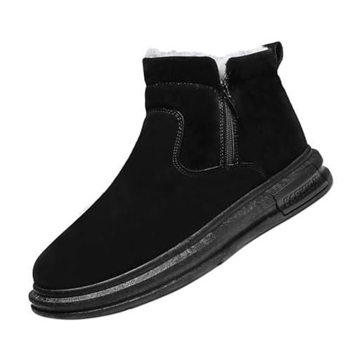 Generic scarpe invernali da uomo in cotone a taglio medio da esterno calde e in velluto con cerniera laterale ispessita, scarpe in cotone, stivali da neve a prova di stivali pioggia donna stivali (black, 44)