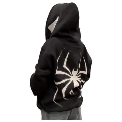 Silver Basic felpa con cappuccio oversize spider da uomo grunge vintage y2k clothes full zip spider web printing vintage gothic sweatjacke unisex l, blackwhite-2