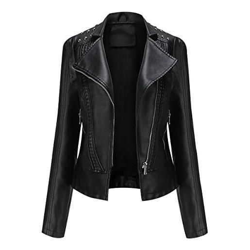 Peuignao giubbotto ecopelle donna con borchie - giacca biker similpelle finta pelle sintetica - curvy primavera rosa xl