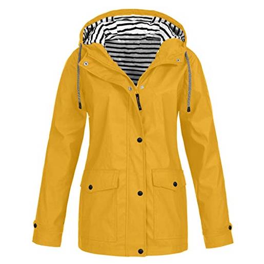 Kingkingma trench da donna, taglie forti, impermeabile, a maniche lunghe, con cappuccio, giacca a vento da donna, con cerniera completa, cappotto y2k a-giallo