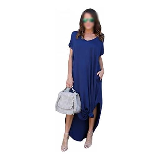 PEIBANG abito maxi con tasca larga extra lungo plus size largo, blu-4xl