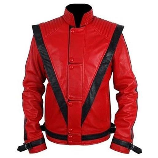 Leather Verse giacca da uomo in pelle rossa mjj thrilleer | giacca thriller per costume per adulti per halloween, letterman - maniche in lana / ecopelle, s