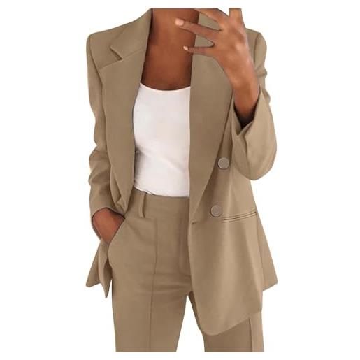 Generic blazer da donna, sportivo, elegante, lungo, blazer da donna, corto, elegante, blazer, bianco, sottile, lucido, tinta unita, per feste, cardigan, oversize, per abiti estivi, sportivi, cachi, l