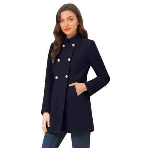 Generisch elegante trench a doppio petto con colletto alto, taglio stretto per la moda invernale da donna plus size cappotto alla moda, blu marino, xs