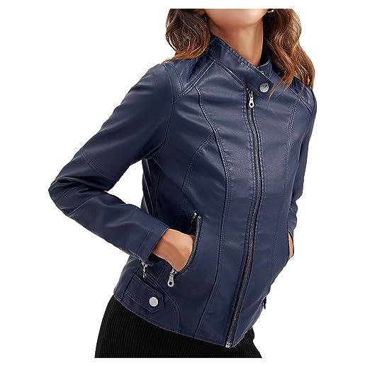 HAOLEI giacca di pelle marrone donna giacca biker giubbotto moto vera pelle bomber manica lunga con cerniera casual corta giubbino ecopelle cappotto capispalla streetwear per autunno inverno