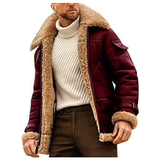 vokkrv giacca da uomo in pelle imbottita collo a bavero fodera in vello shaker peluche maniche lunghe cappotto invernale vintage casual giacche in pelle di pecora impermeabile s-5xl