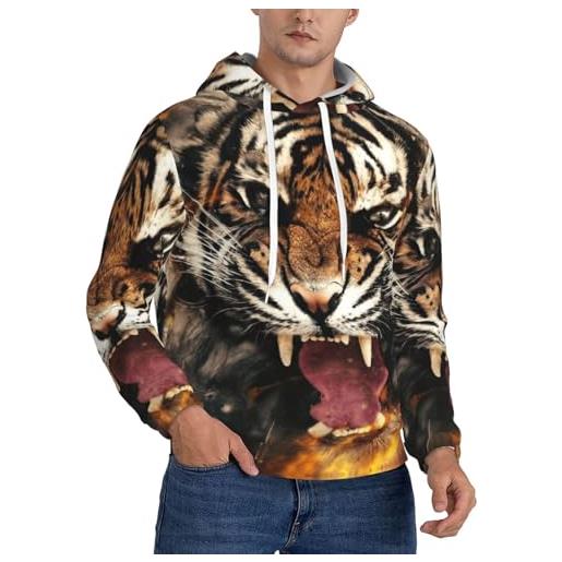 JEJEA felpa con cappuccio da uomo con stampa tigre ruggente, pullover con cappuccio con coulisse, pullover a maniche lunghe, per l'uso quotidiano, nero , 4xl