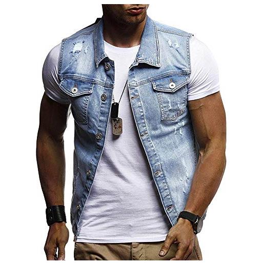 LZPCarra giacca di jeans da uomo nera corta - gilet di jeans da uomo, senza maniche, giacca estiva leggera, in jeans, senza maniche, per uomo, per le mezze stagioni, estivo, in denim, senza maniche, m