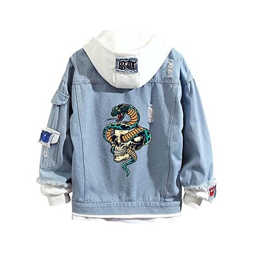 Lemany felpa con cappuccio in denim con stampa teschio unisex felpa con cappuccio in denim con teschio y2k felpe con cappuccio per teenager adulto