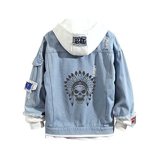 Lemany felpa con cappuccio in denim con stampa teschio unisex felpa con cappuccio in denim con teschio y2k felpe con cappuccio per teenager adulto