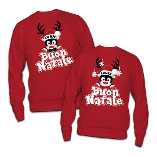 Generico set coppia di felpe famiglia natale rosse maglie natalizie per papà mamma fidanzati coppie maglione personalizzate con nome renne idea regalo famiglia natale natalizio natalizia calda