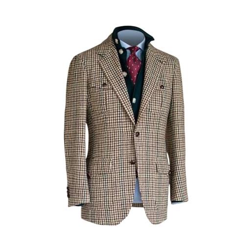 RAJEGAR giacca da uomo, blazer in tweed a quadri houndstooth, casual, norfolk, in lana misto, slim, vintage, british, da cerimonia, in giacca di hacking, pied de poule, l