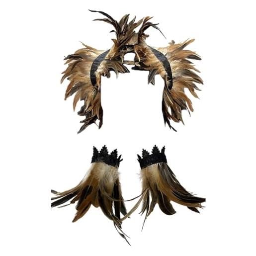 Asudaro coprispalle di piume collana colletto mantello polsini piume polsino in pelliccia morbida halloween vittoriano piuma collare scialle di piume scialle donna da sera coprispalle di halloween