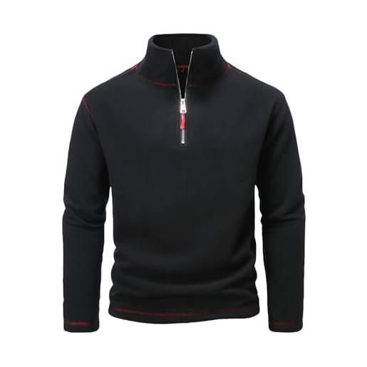 VPQILH 1/4 cerniera felpa in pile uomo vendita invernale pesante caldo pullover uomo manica lunga maglia di tuta vintage sportivi sweatshirt felpe senza cappuccio maglioni e felpe in tinta unita maglione