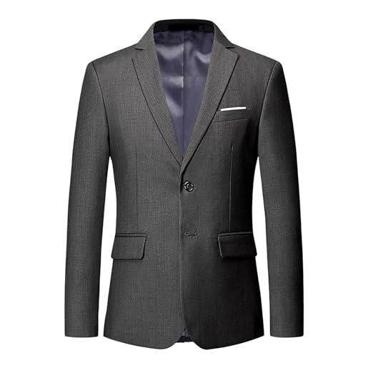 Generic giacca blazer da uomo casual da lavoro, leggera, in maglia, sportiva, a due bottoni, grigio, taglia 5xl