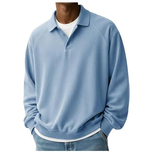 Generic felpe da uomo in velluto a coste a maniche lunghe top stand up felpa button up camicie casual a costine vestibilità ampia maglione tinta unita autunno inverno maglioni caldi, blu cielo, m