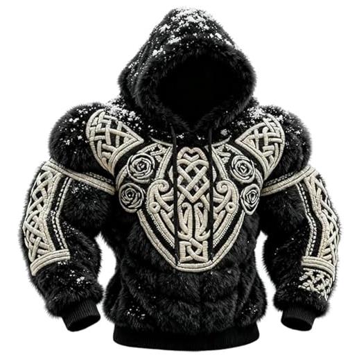 Generic felpe da uomo in velluto corallo con stampa retrò, in pile caldo con grafica muscolosa, vestibilità ampia, felpe da uomo vintage casual pullover top a maniche lunghe con coulisse maglioni grandi e