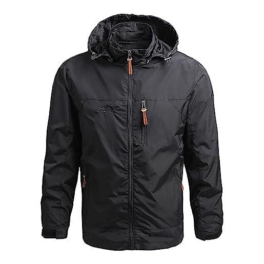 Generico giacca con cappuccio leggero giubbino casual autunnale giacca antipioggia giacca safari leggera da uomo giacca da uomo