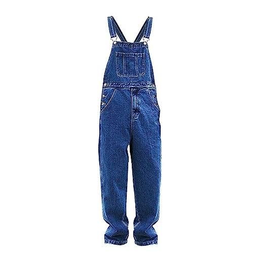 Generisch salopette da uomo, jeans lunghi, da uomo, vestibilità regolare, in denim, grandi dimensioni, jeans elasticizzati, tinta unita, per il tempo libero, casual, semplice, blu scuro, l