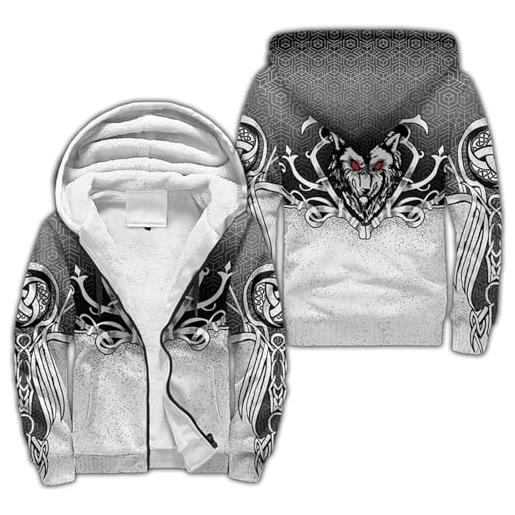 Generic giacca con cappuccio da uomo invernale in pile con cerniera | felpa calda pullover stile viking con guerriero, tatuaggi mitologia norrena e rune nordiche | giacca casual da esterno(fenrir wolf, m)