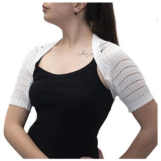FANTASIE TERRENE coprispalle estivo traforato in cotone, manica corta. Made in italy. Colore bianco