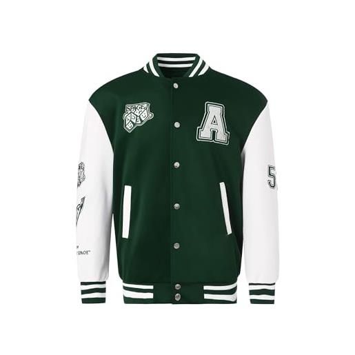 Loalirando giacca da baseball da uomo, giacca college autunnale e primaverile jacket casual cappotto unisex bomber varsity oversize s-xxl (verde, l)