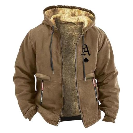 ORANDESIGNE giacca uomo di agnello giaccone parka militare casual invernale moto vintage giubbotto cappotto maglione con cappuccio leggere giacche a vento bomber fleece jacket hooded f marrone m