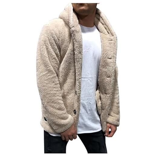 LJFIWY - giacca da uomo soffice, in pile teddy, con cappuccio, invernale, aperta sul davanti, cardigan sherpa, tinta unita, calda, in felpa, pullover, giacca, cappotto, abbigliamento, taglia 36-46