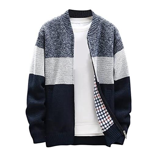 vokkrv maglione uomo casual colori a contrasto senza cappuccio cardigan in cashmere manica lunga pesante fodera in pile maglia elegante caldo invernale morbido casual taglie forti