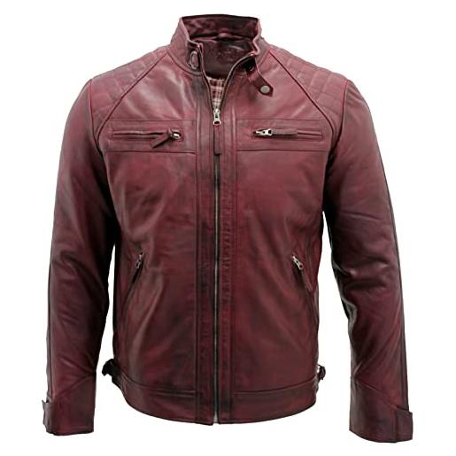 Infinity Leather giacca classica da uomo in pelle bordeaux trapuntata vintage retrò da motociclista s