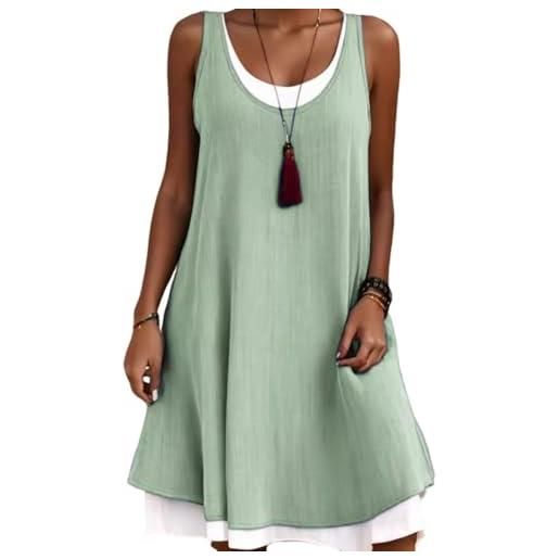 Generic abito midi in cotone e lino da donna, abito midi senza maniche con scollo a u e lunghezza al ginocchio, mini abito estivo a tunica a trapezio, abito estivo casual da spiaggia (blue, s)