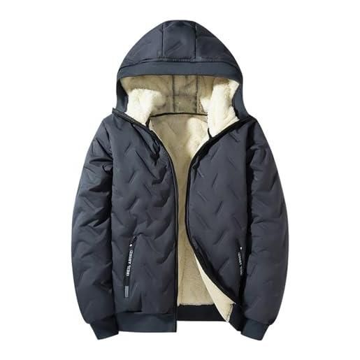Bauzuoyo giacca invernale da uomo con calda imbottitura, leggera, con cappuccio, in pile, per il tempo libero, giacca softshell con fodera in peluche, giacca a vento, grigio. , 7xl