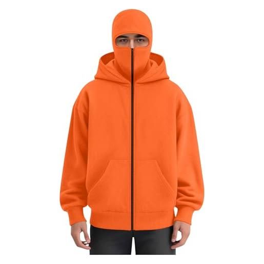 Generico felpa uomo con zip e cappuccio invernale giacca con balaclava pile maglione morbido felpe da lavoro sweater vestibilità comoda, casual, sportiva, calda, per autunno e inverno
