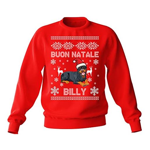 bubbleshirt felpa girocollo natale personalizzabile rottweiler uomo buon natale personalizza con nome del tuo cane dog christmas