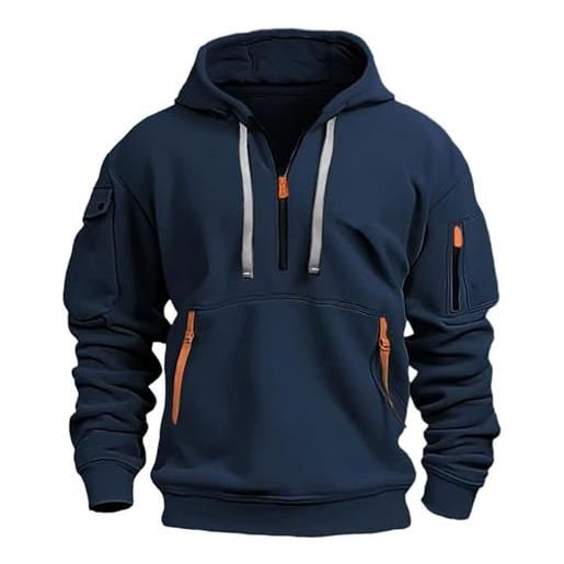 LIEROLYE felpa con cappuccio tattiche da uomo, hoodie felpa con zip a un quarto, felpe cargo a maniche lunghe con tasche per autunno e inverno(navy blue, xxx-large)