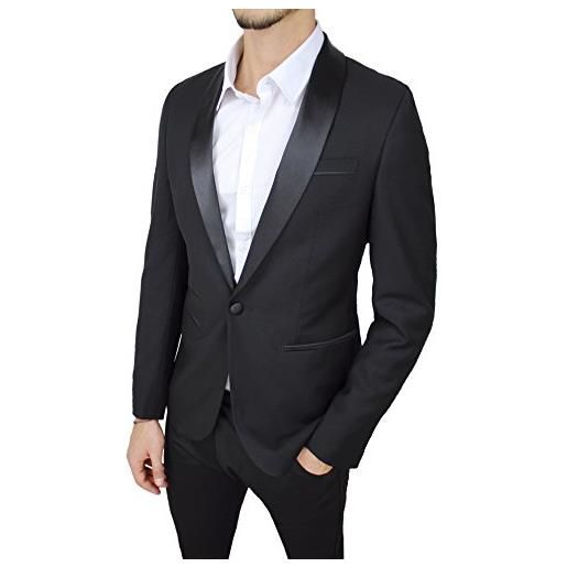 Mat Sartoriale giacca uomo class sartoriale nero raso lucido slim fit elegante cerimonia (l)