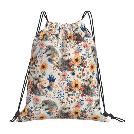 Generic borsa sportivasacca con cordoncino per vita quotidiana donna all'aperto 36x42cm unisex moda borsa palestra hedgehog flower