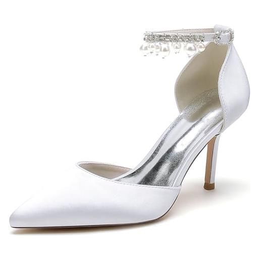 EICOFF scarpe con tacco alto con cinturino alla caviglia décolleté donna con a punta perle sandali da sposa matrimonio per feste, champagne, 40 eu