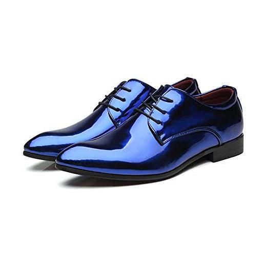 ZUZALA scarpe oxford formali da uomo scarpe derby in pelle verniciata con lacci scarpe in pelle pu antiscivolo tacco largo antiscivolo matrimonio (color: blu, size: 44.5 eu)