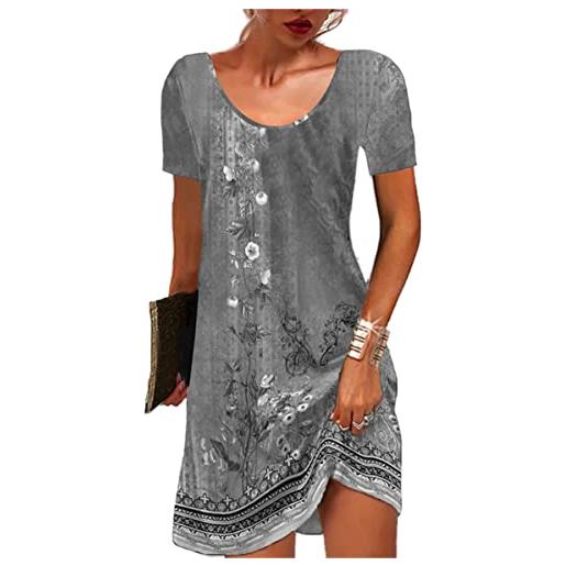 GRMLRPT vestiti casual da donna abito manica corta a collo rotondo estivo floreale bohémien mini t-shirt abito (blu, xl)