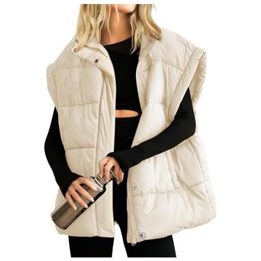 Generic gilet puffer da donna stand collare cerniera giacche senza maniche inverno gilet leggero caldo giacca imbottita cappotto (beige, l)